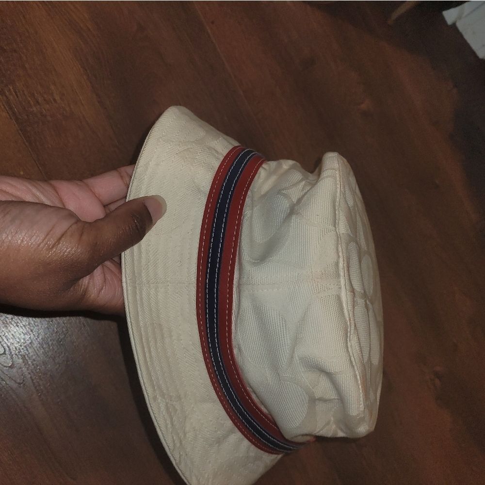 Coach Cream and Red Bucket Hat with Striped Band - Picture 3 of 5